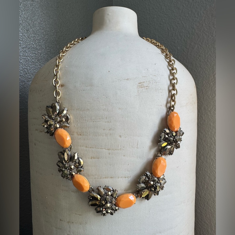 J. Crew Orange and Gold Floral Necklace